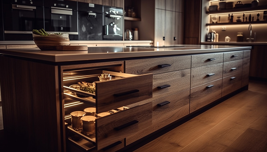 Modern kitchen design in luxury apartment interior generated by artificial intelligence